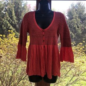 Free People Coral Button-Up Cardigan